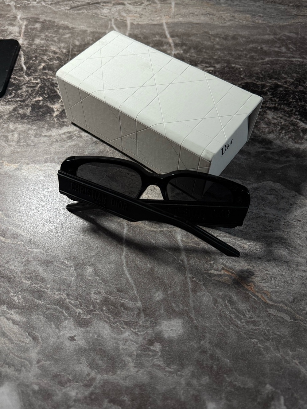 Dior Black Rectangular Men's Sunglasses with Dark Lenses